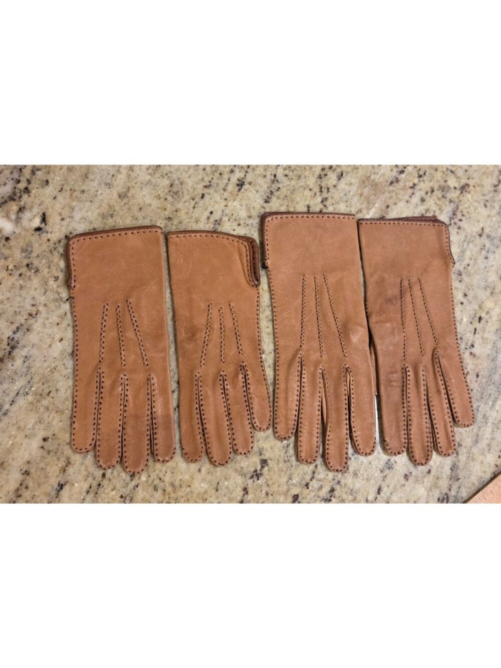 Vintage Child Size S & M Brown Leather Gloves Prairie Victorian